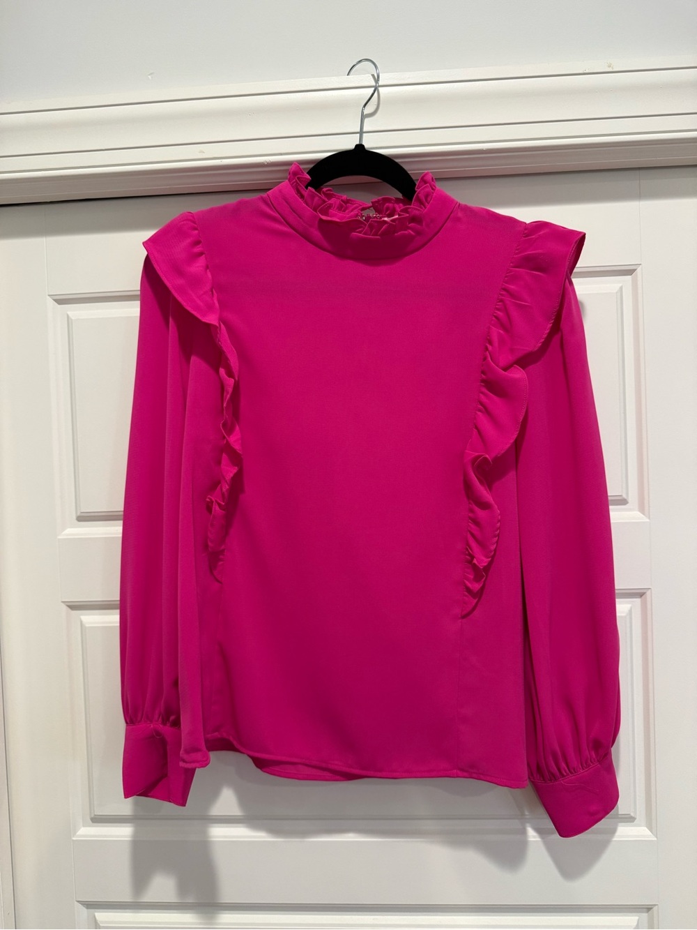 TCEC Ruffle Mock Neck Blouse - Hot Pink